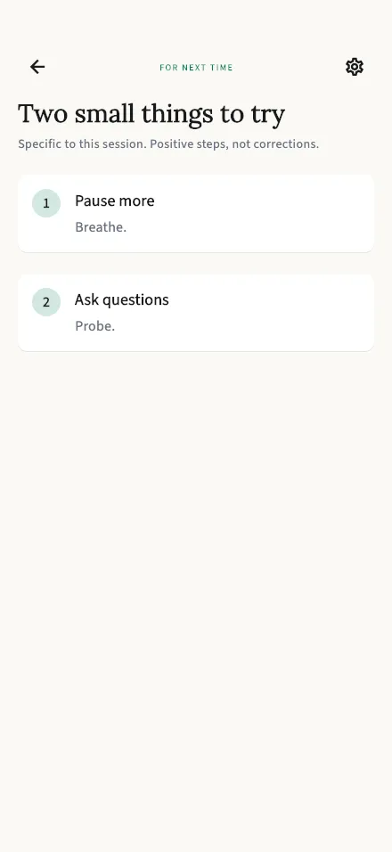 Action plan screen