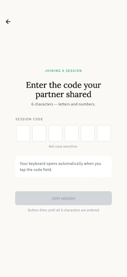 Join a session screen