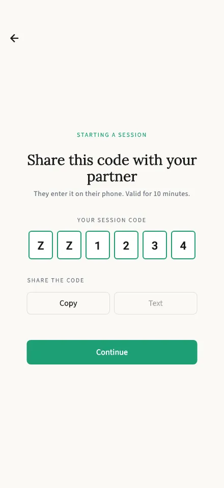 Start a session screen