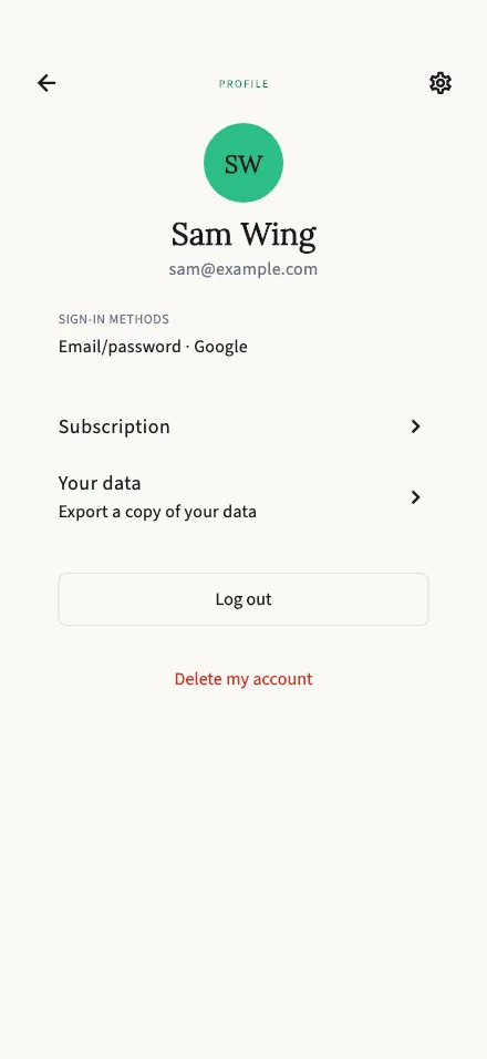 Your profile screen