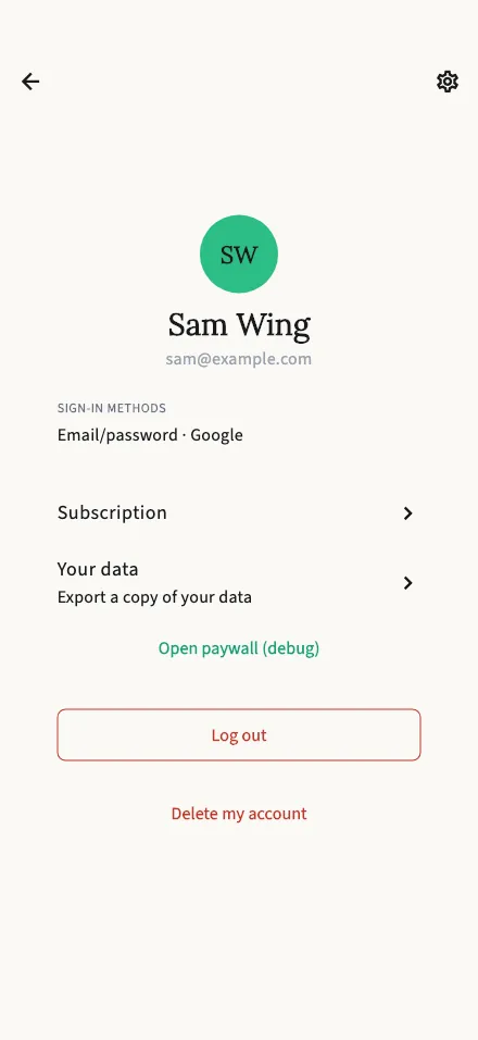 Your profile screen