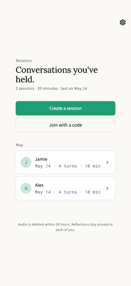 Session history screen